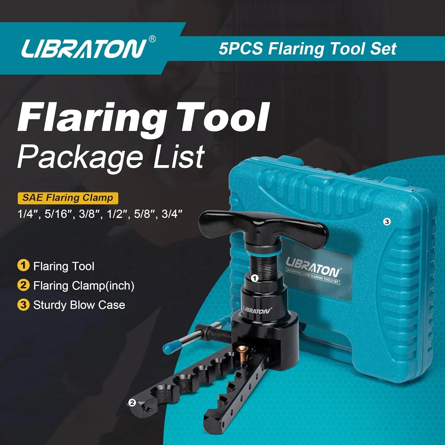 LIBRATON Flaring Tool, HVAC Flaring Tool Kit Metric / SAE,45° Eccentric Single Flare Tool for Copper Aluminum Pipe