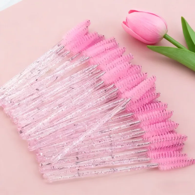 50 pezzi all'ingrosso pennello per ciglia in cristallo applicatore pennelli per ciglia kit di strumenti per estensione ciglia bacchetta mascara in plastica