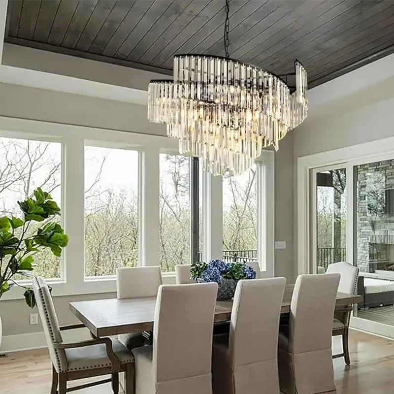 

Modern Luxury Black Crystal LED Chandeliers Spiral Design Hanging Lamp for Living Dining Room High Ceiling Home Lighting Fixture