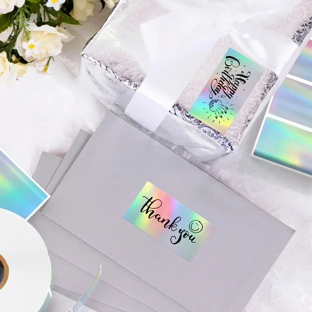 Holographic Thermal Sticker, Laser Silvery Label Sticker, Circle 400pcs/roll and Rectangle 500pcs/roll Printable Self-Adhesive