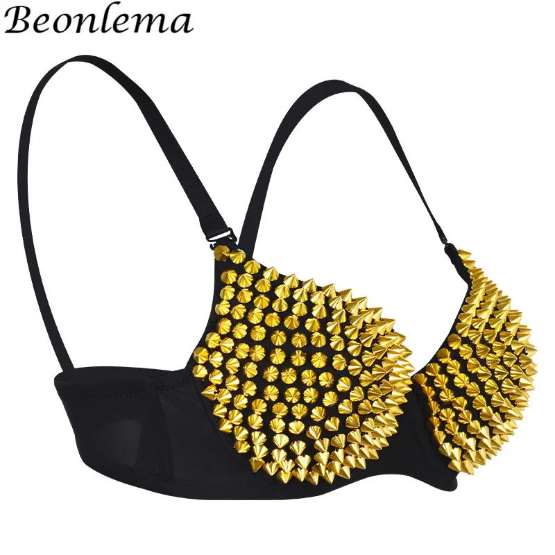 Sexy Bra Steampunk Accessories Rivet Bar Corset Gold Silver Push Up Bustier Top Women Clubwear Hot Lingerie Female Underwear