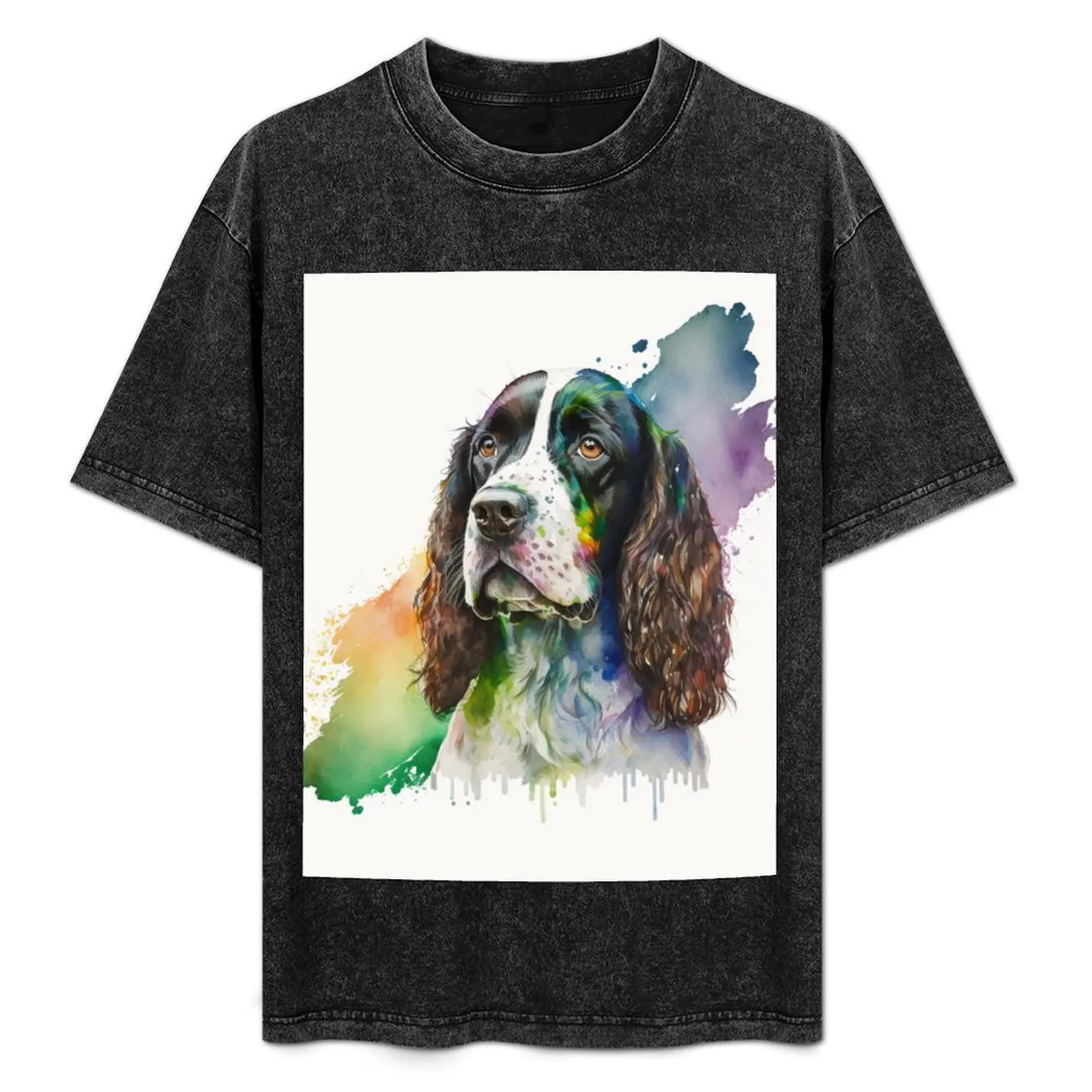 Watercolor English Springer Spaniel Digital Art T-Shirt animal prinfor boys aesthetic clothes tees mens clothing