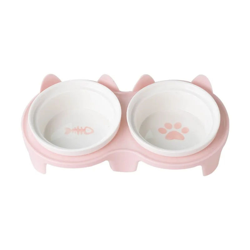 Cat bowl ceramic double bowl water bowl protection cervical spine cat food bowl drinking water bowl pet bowl pet supplies