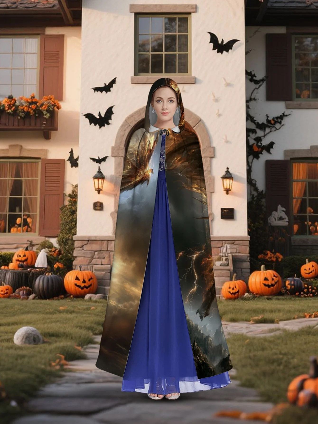 Customization 1pc 1pcs Fiery Dragon Hooded Cape Costume - 100% Polyester Machine Washable Hooded Robe With Dragon Print, Suitabl