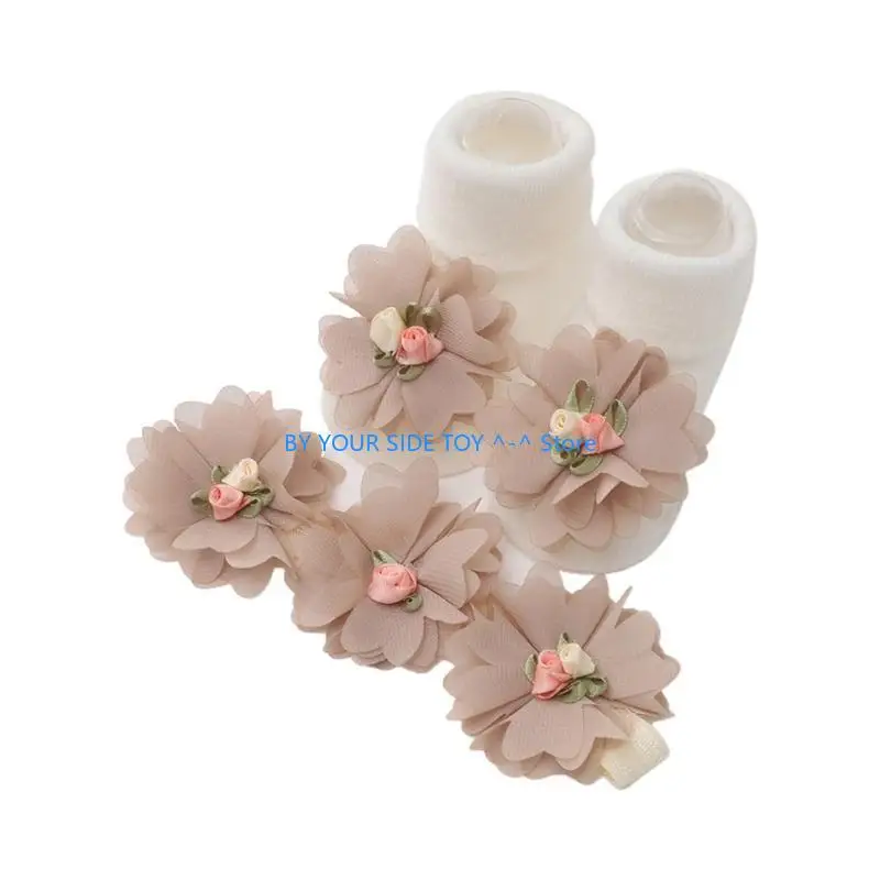 Delicate Baby Lace Flower Socks Hair Headband set Baby Knitted Socks Headwear U6XE