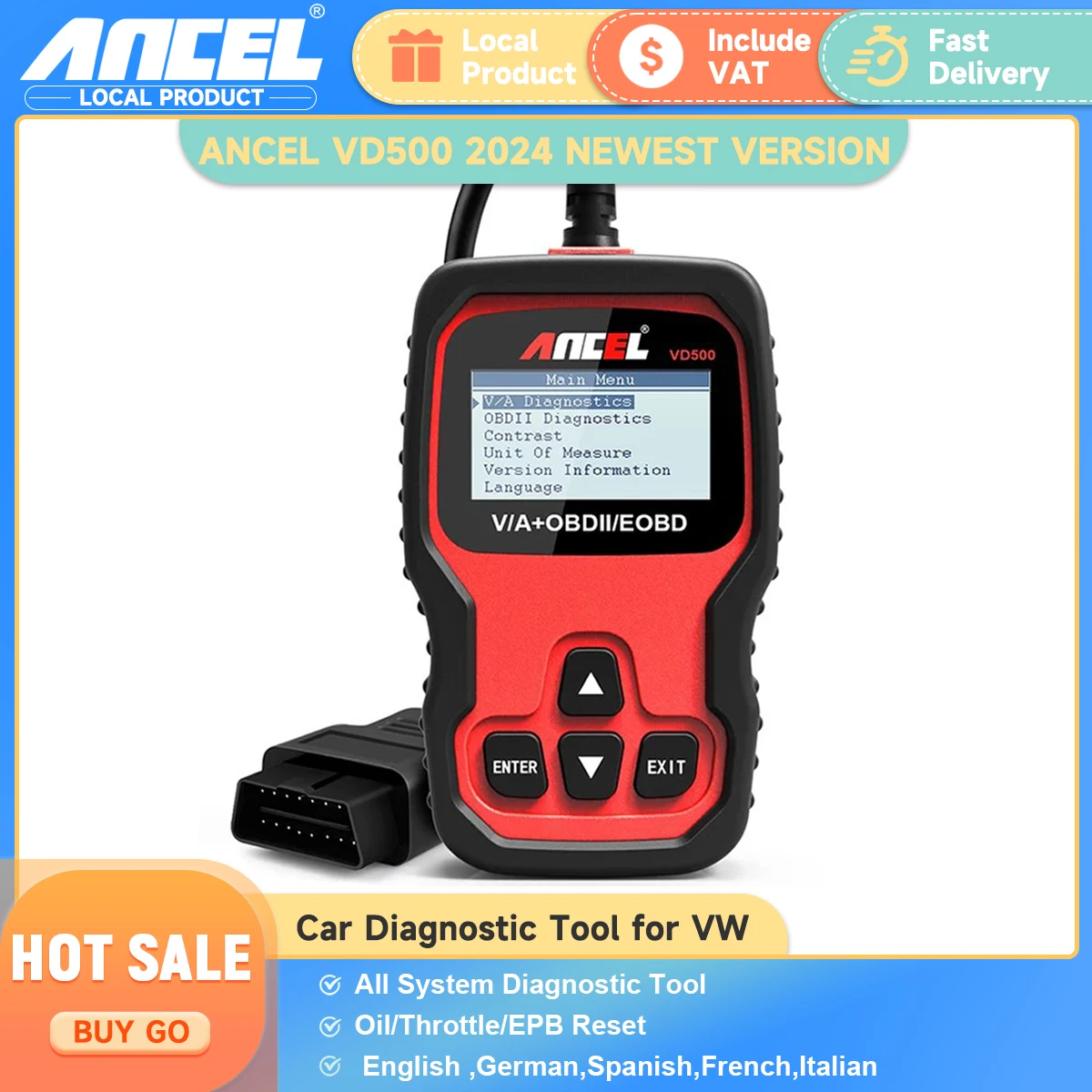 Ancel VD500 OBD2 Code Reader All System Individual Scan Tool Oil Reset OBD 2 Diagnostic Tools Free  Update