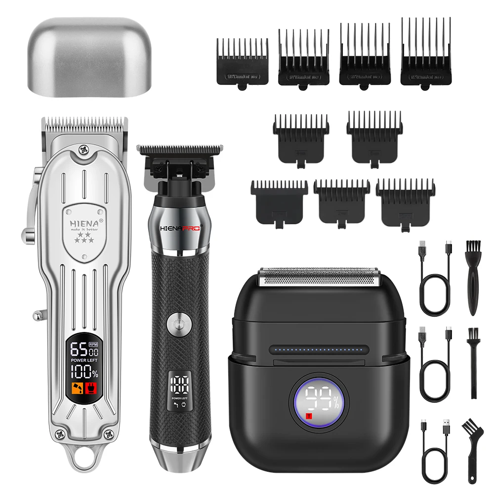 

HIENA PRO 3-in-1 Hair Clipper Set for Men, Cordless Rechargeable Electric Shaver & Trimmer Kit with LED Display, USB Charging