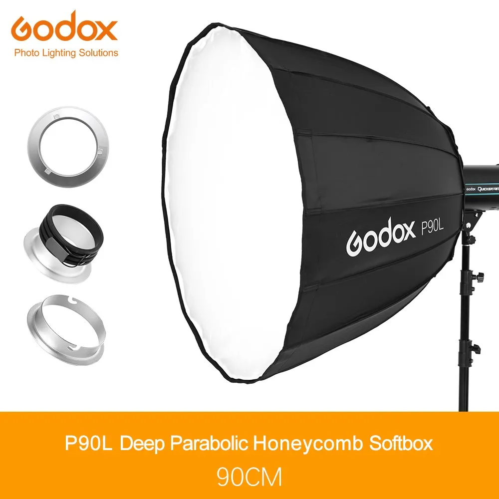 Godox Portable P90L 90CM Deep Parabolic Softbox for Bowens  Elinchrom Mount Studio Flash Speedlite Reflector Softbox