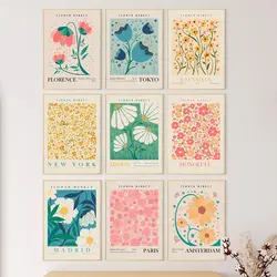 Abstrakte Yayoi Kusama Wandkunst Matisse Poster und Drucke Blumenmarkt Leinwand Malerei Wandbild Dekor