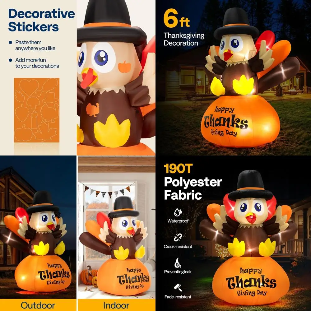 

LED Lighted Thanksgiving Turkey on Pumpkin Inflatable Outdoor Lawn Yard Decoration