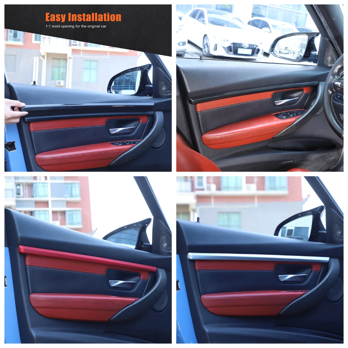 

For 2017-2019 BMW 3Series F30 M3 F80 4pcs ABS Carbon fiber Sliver Interior Door Panel Trim Cover Sticker Interior Accessories