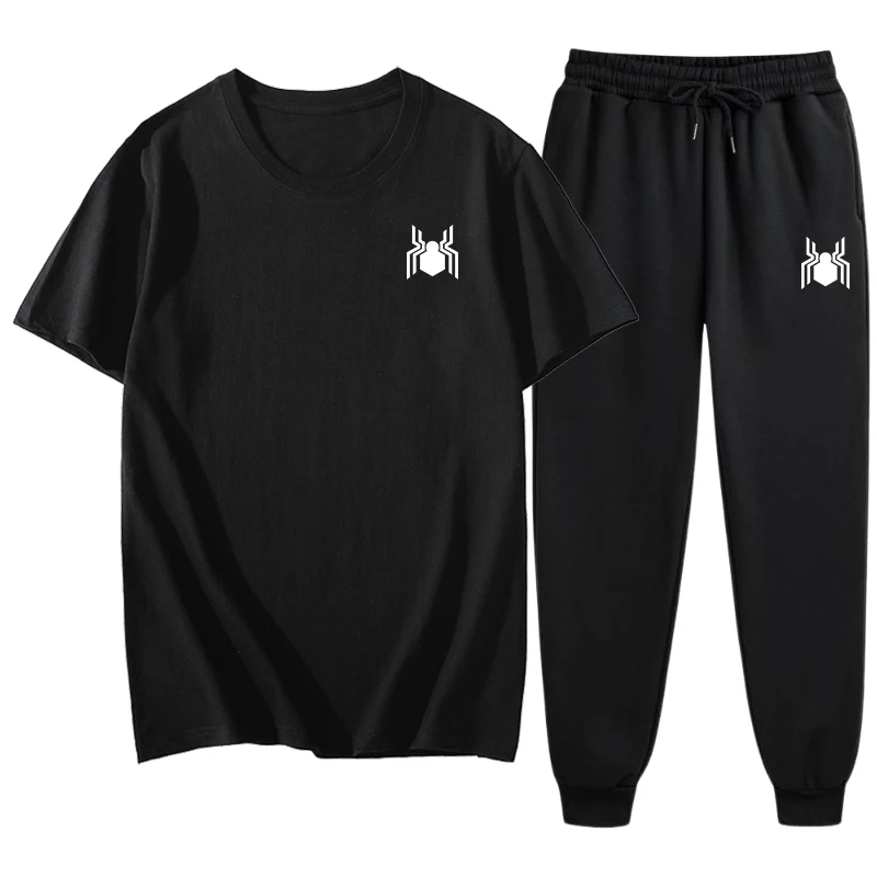 High Quality Mens Tracksuit 2 Piece Set Fashion Soft Cotton T-shirt+Polyester Sweatpants Daily Casual Outdoors Jogging Pant Suit