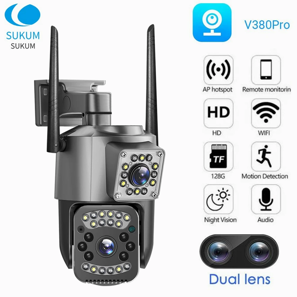 4MP Dual Lens WiFi IP Camera Color Night Vision Human Detect PTZ Outdoor CCTV Camara Wireless V380 Pro CCTV Security Protection