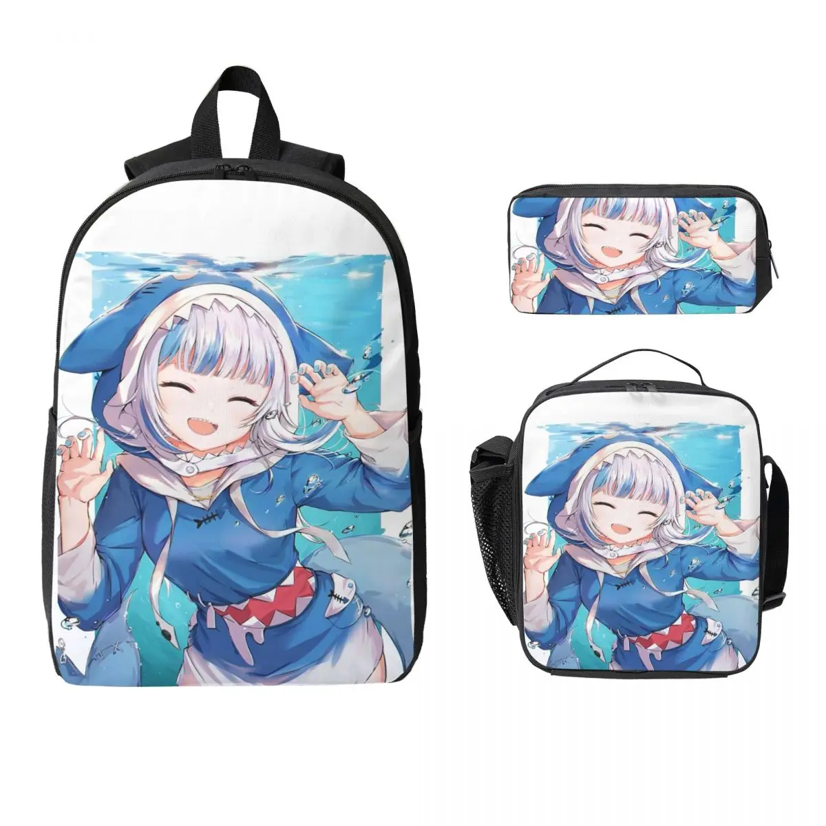 

Gawr Gura Hololive EN Virtual Anchor Backpack BookBag School Bag Computer Shoulder Bags 3ps Insulated Lunch Bag Pencil Case