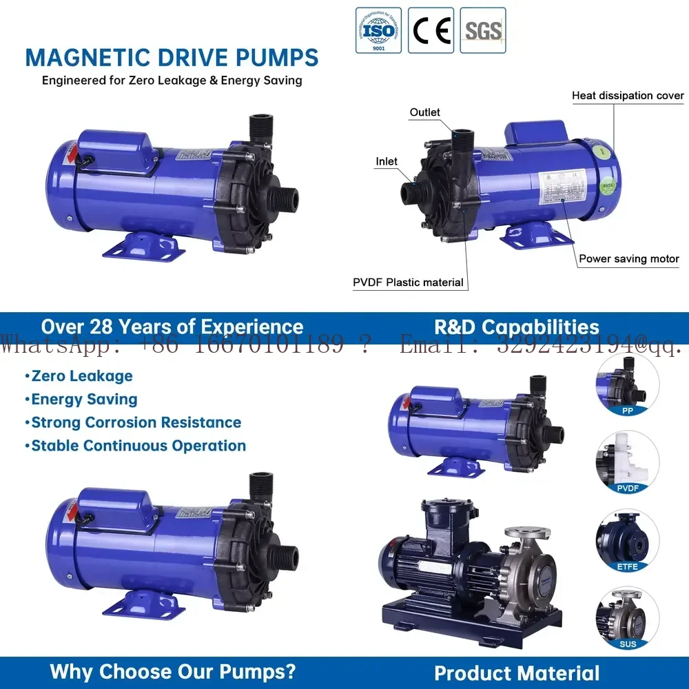 Transcend TMP Series No Leak Horizontal Electric Imported Plastic Mini Magnetic Driven Chemical Pump with Thread Connection
