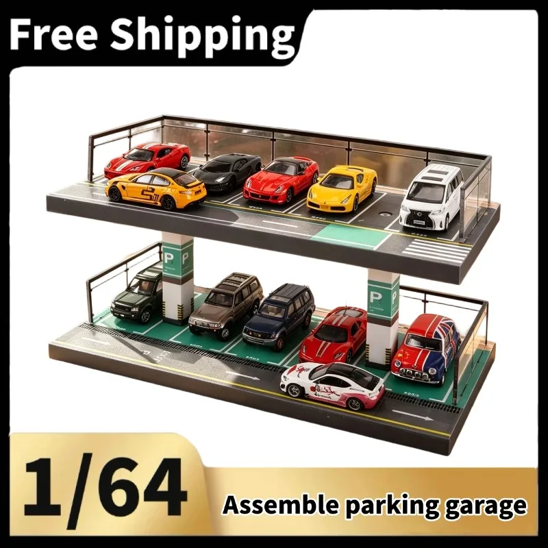 [In Stock] Double‑Layer Open‑Air Parking Lot Diorama Display Stand, 1/64 Scale Car Model Scene Base For Hobby Collectors