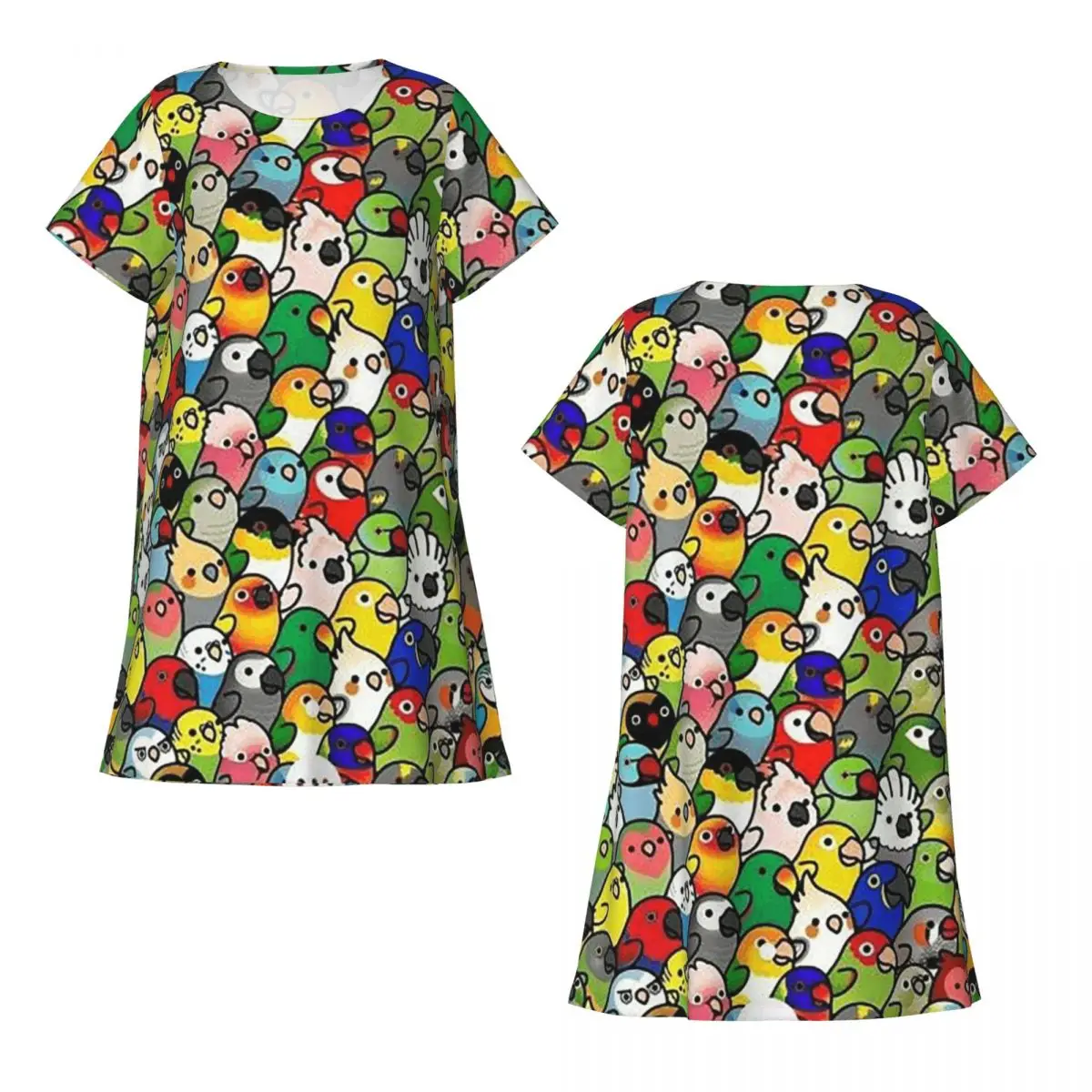 Birds Cockatiel Budgie Parrot Short Sleeves Nightdress Sleeping Sleepshirts Women Short Sleeve Nightgowns Loose Pajama Dress