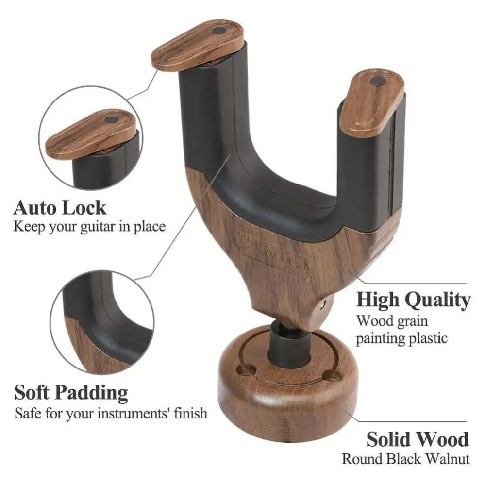 Wood Guitar Hanger Wall Mount Auto Grip System Lock Electric Acoustic Guitar Hook Neck Holder Stand for Ukulele Bass Violin