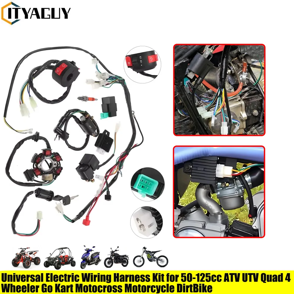 Kit complet de câblage électrique, CDI, STATOR pour moto, ATV, quad, pit bike, buggy, karting 50cc, 70cc, 90cc, 110cc, 125cc