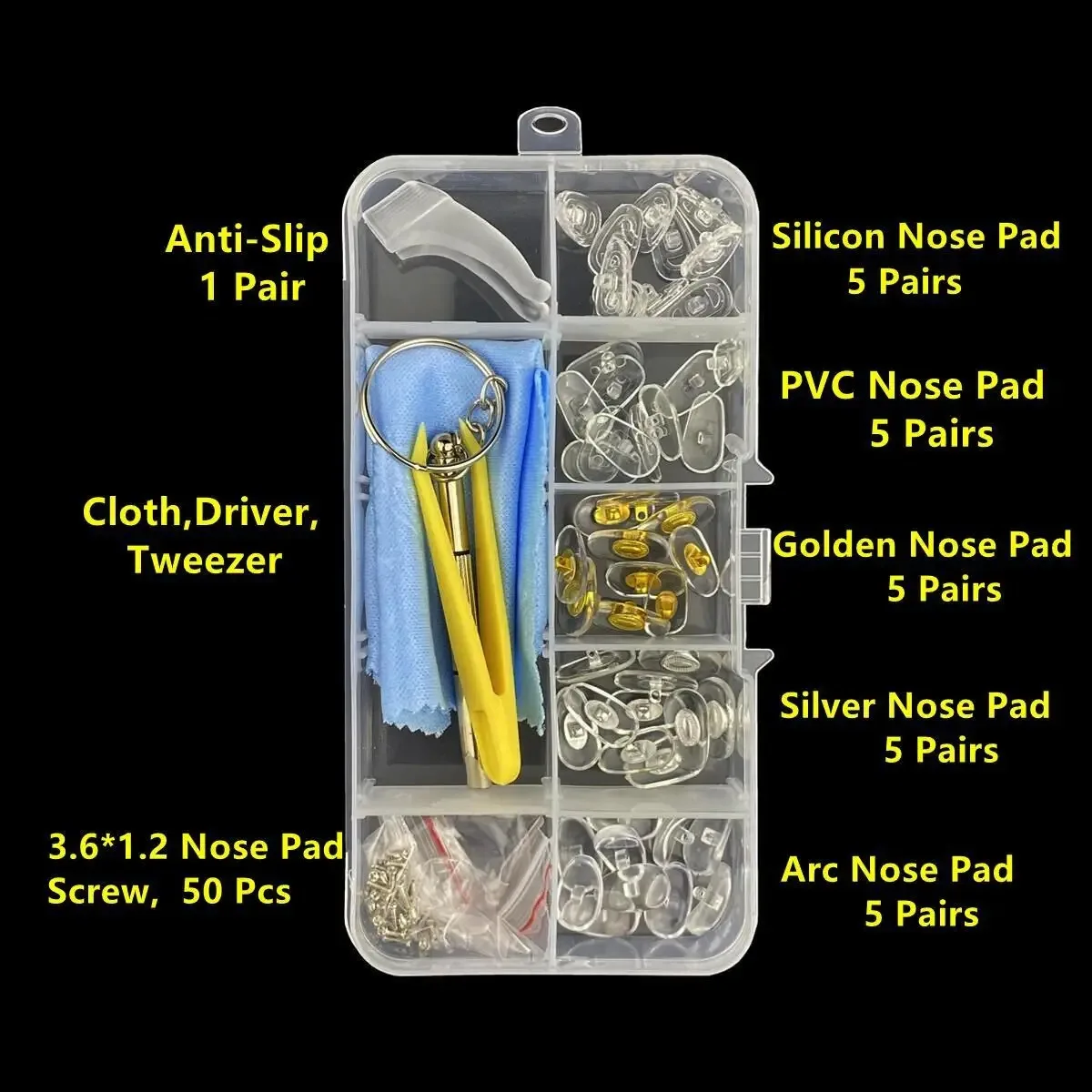 Brillen Nasenpads Ersatz Reparatur Werkzeug Kit mit Schraubendreher Pinzette Ohrhaken – Detail 2