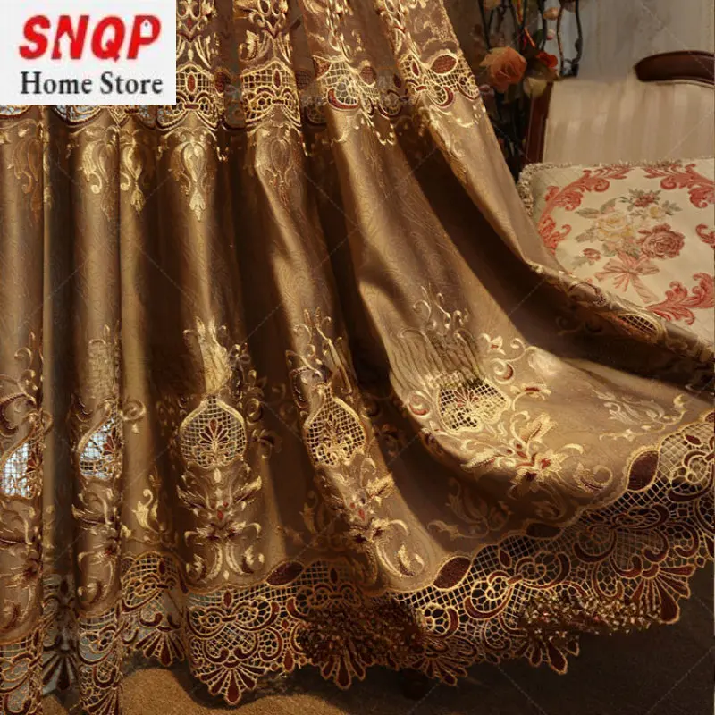 

European-style Luxury Curtains Living Room Dining Room Bedroom Embroidered Semi Blackout Curtains Villa