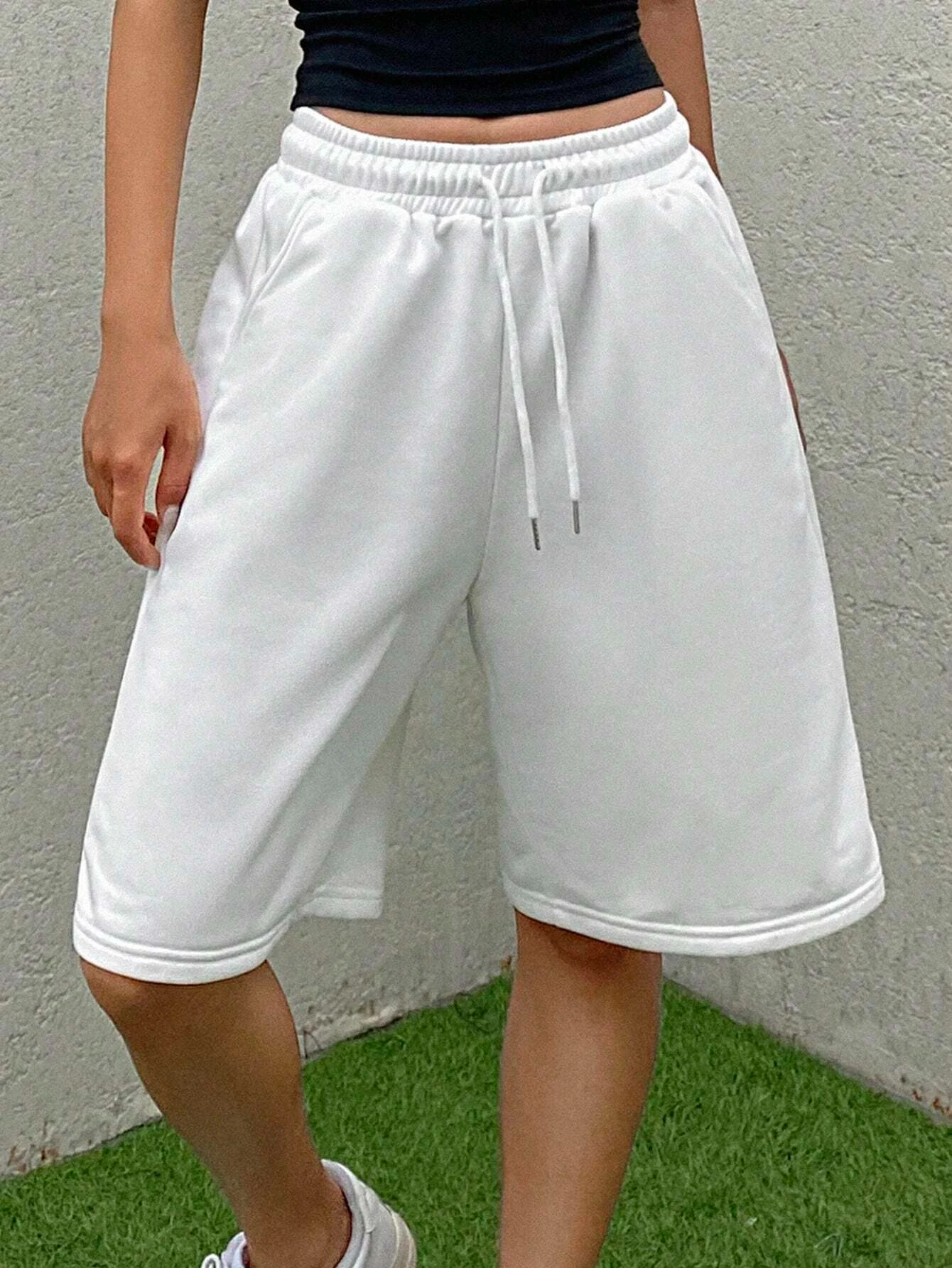 女性用 ソリッドカラー カジュアル エラスティックウエスト ドローストリング ショーツ 四季 スポーツ レジャー ショーツ ストリートウェア ショーツ 女性用