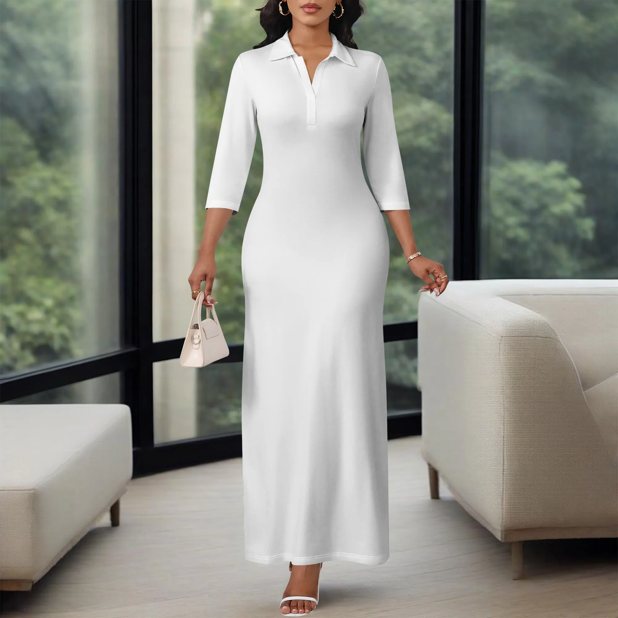 長袖セータードレスラップVネックセクシードレスカジュアルボディコンスリットカクテルパーティードレス