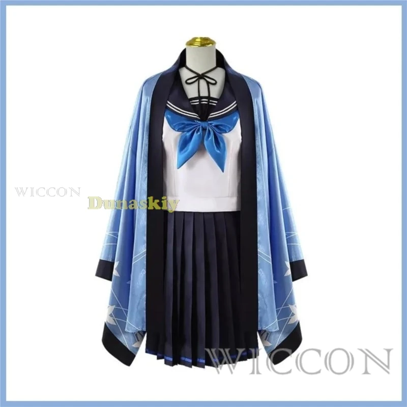 Game Blue Archive Kikyo Cosplay Costume Kikyo Wig Ear Headwear Halo Blue Sailor School Uniform Cloak Shawl Woman Halloween Suit