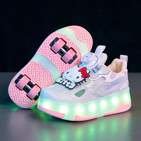 Olá kitty sapatos disney crianças dos desenhos animados patins com luzes led esportes ao ar livre presentes para meninas meninos crianças sapatos