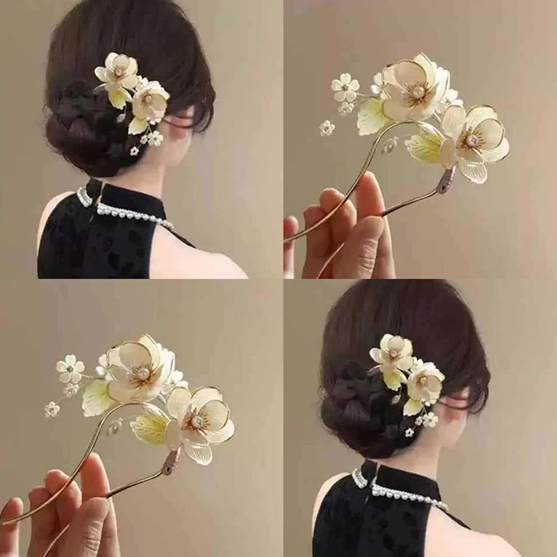 

1pc Elegant Vintage Magnolia Alloy Hairpin - Decorative Hairstyle Enhancer Hair Comb Headwear Retro Hair Accessories For Women