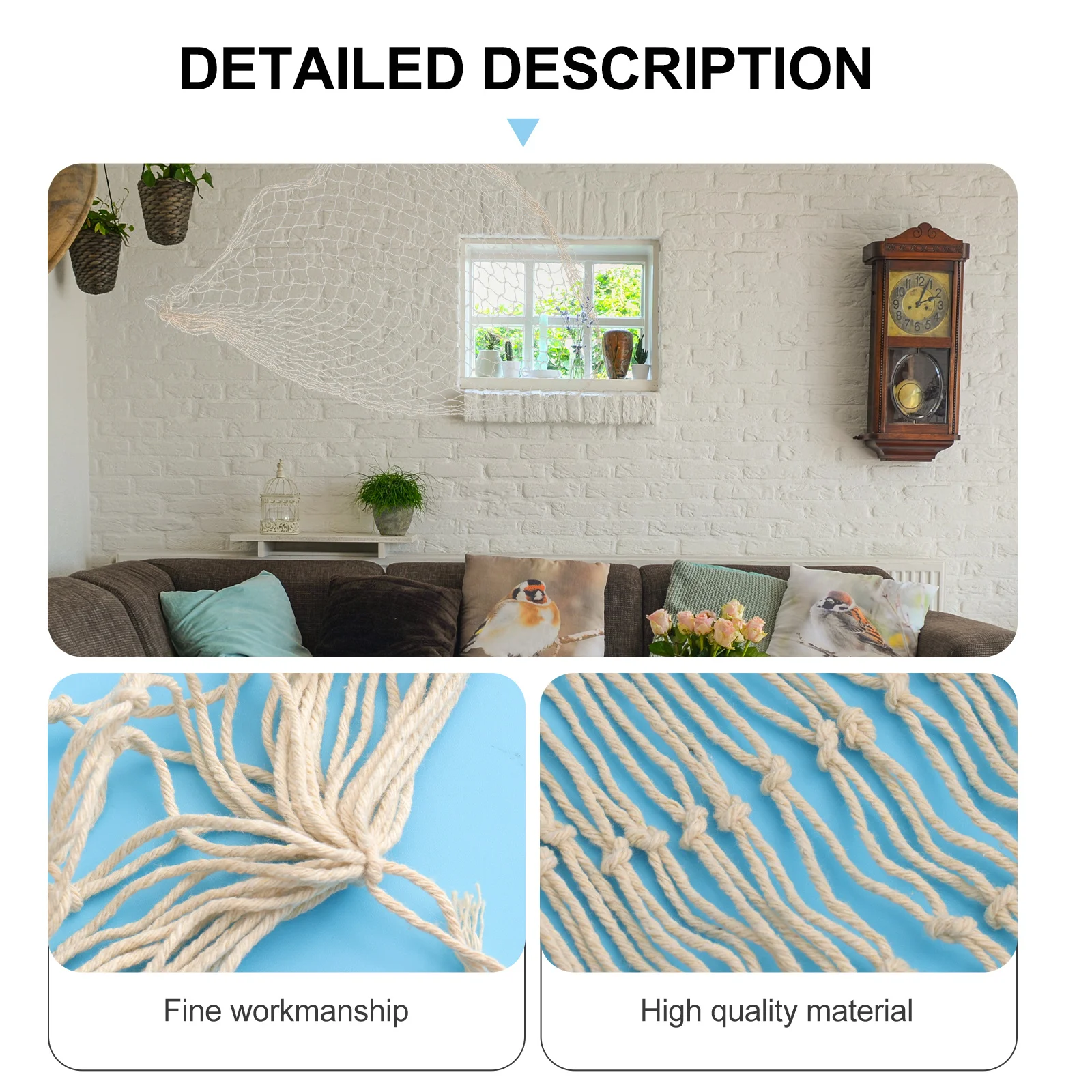 

Fishing Net Decor Blue Mediterranean Style Nautical Wall Hanging For Home Party Decoration Stair Rail Pool Area Stage Set