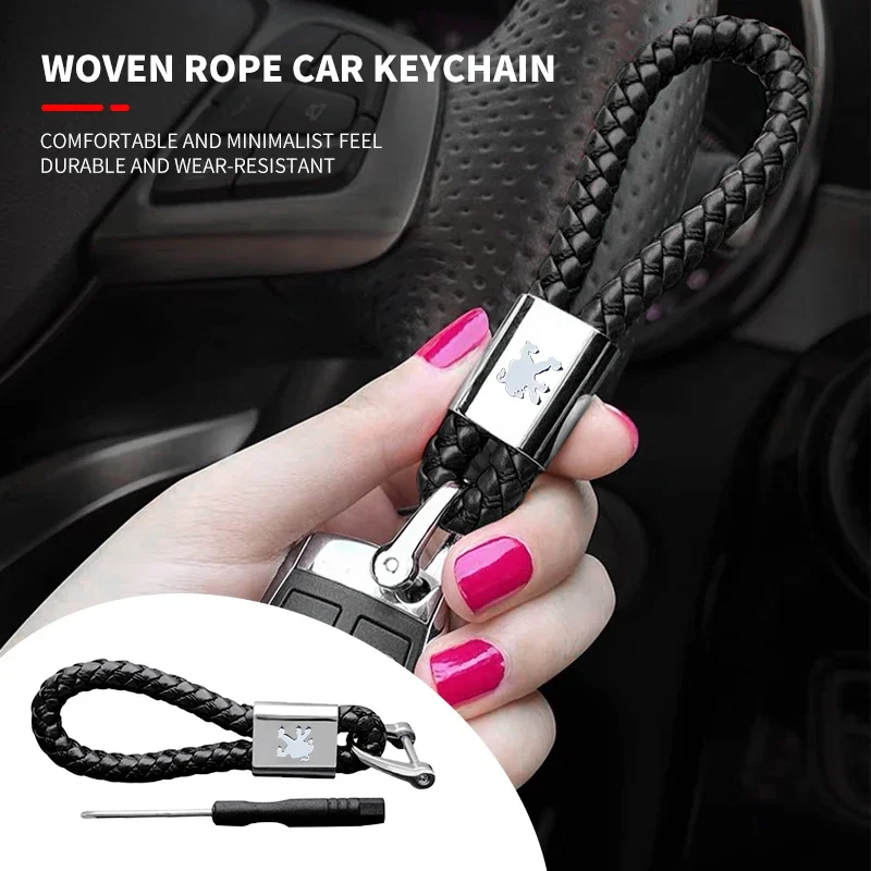 Leather Hand Woven Keychain Metal key rings Chains Best Gifts Car Key Holder For Peugeot 308 408 508 RCZ 208 3008 2008 206 207