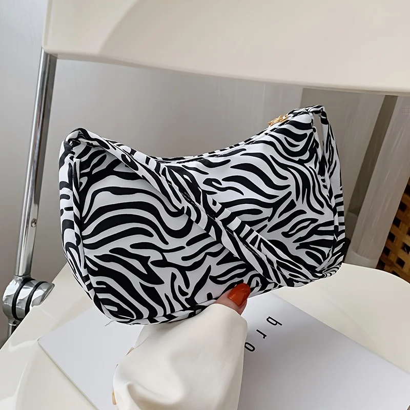 

Women's Fashionable Large Capacity Shoulder Bag, Animal Print and Zippered Plaid Underarm Bag, New Color Blocked Women's Bags