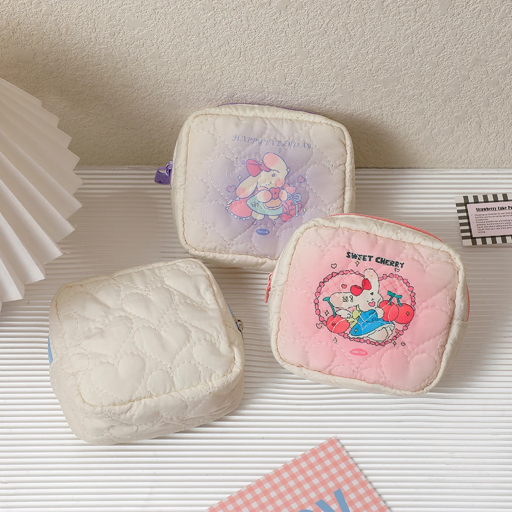 Women Girls Kawaii Coin Purse Cosmetic Makeup Napkin Pouch Storage Bag Pads Bag Mini Data Cables Organizer