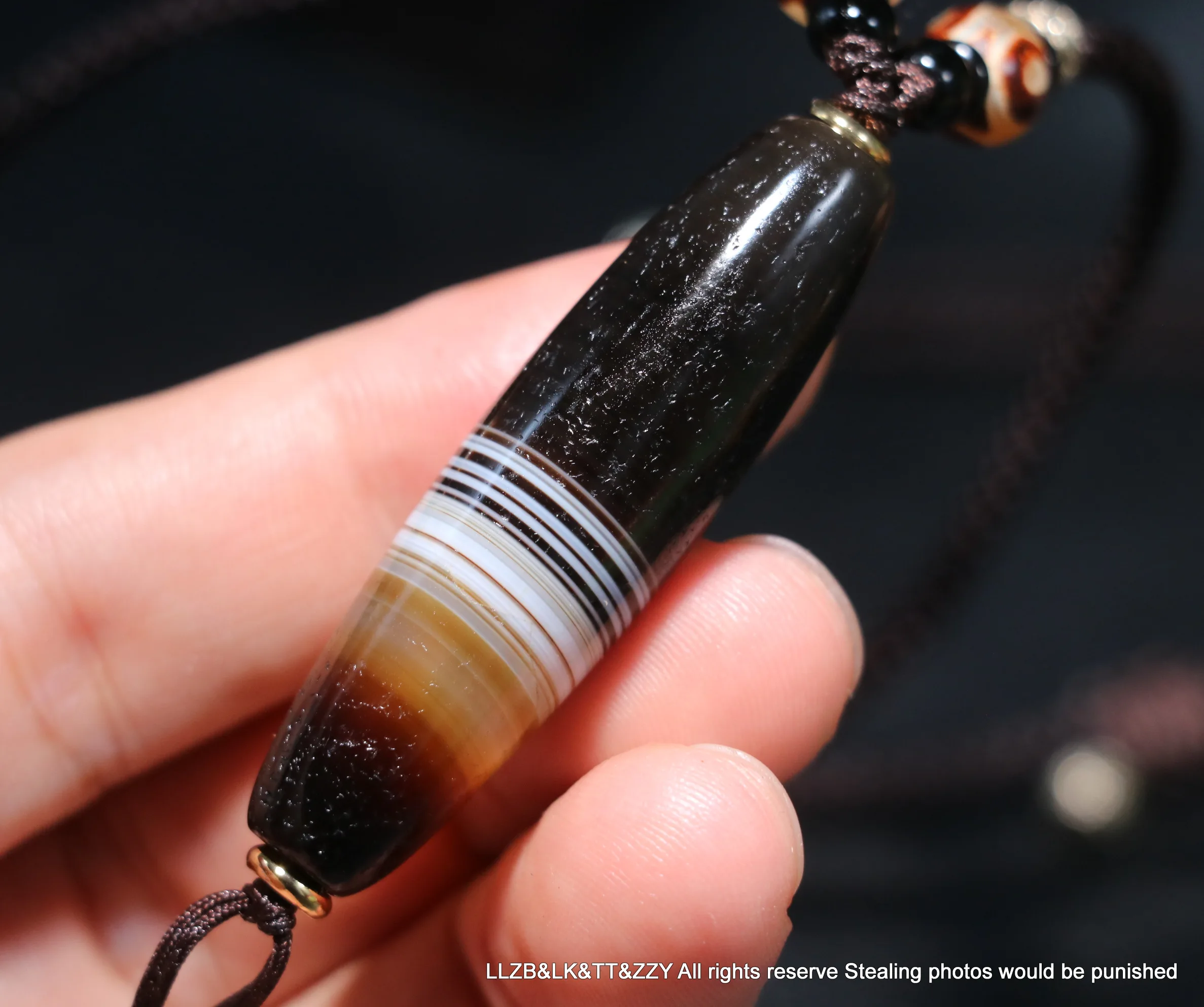 Ultra Energy Tibetan Top Old Agate Silkworm Stripes Be Rich Symbol dZi Bead Amulet Totem Pendant UPD0222 Timestown