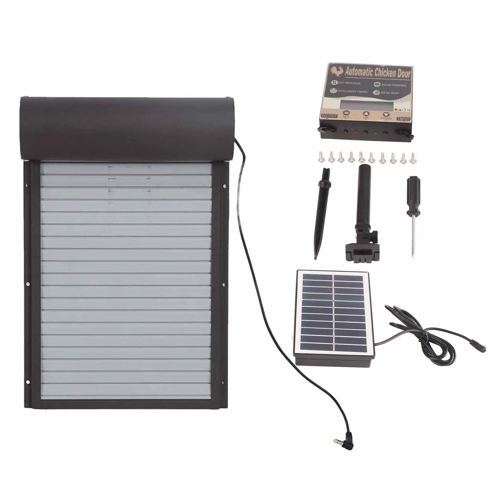 

Solar-Powered Automatic for chicken Coop Door - Metal Rolling Curtain with Timer for Poultry, Chickens & Ducks