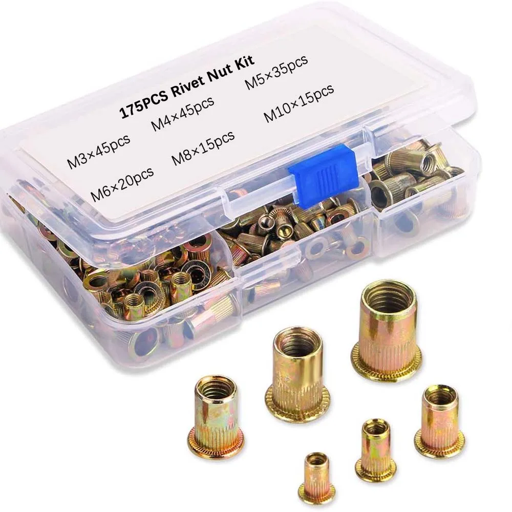 

Цветные оцинкованные резьбовые гайки 175 шт., гайки, набор в ассортименте, заклепки из нержавеющей стали 304, резьбовые гайки M3 4 5 6 8 10