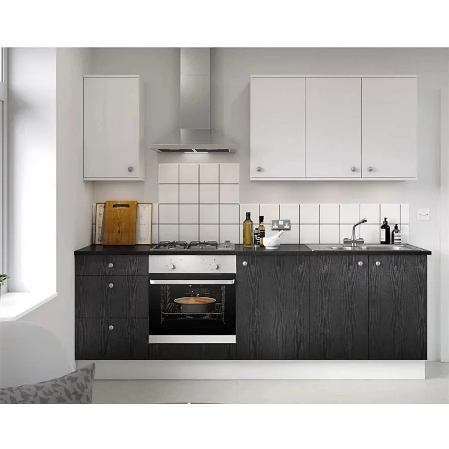 ورق جدران من الخشب الأسود قابل للتقشير واللصق، ورق اتصال ذاتي اللصق قابل للإزالة لأثاث كونترتوب وخزانة المطبخ من الفينيل #5