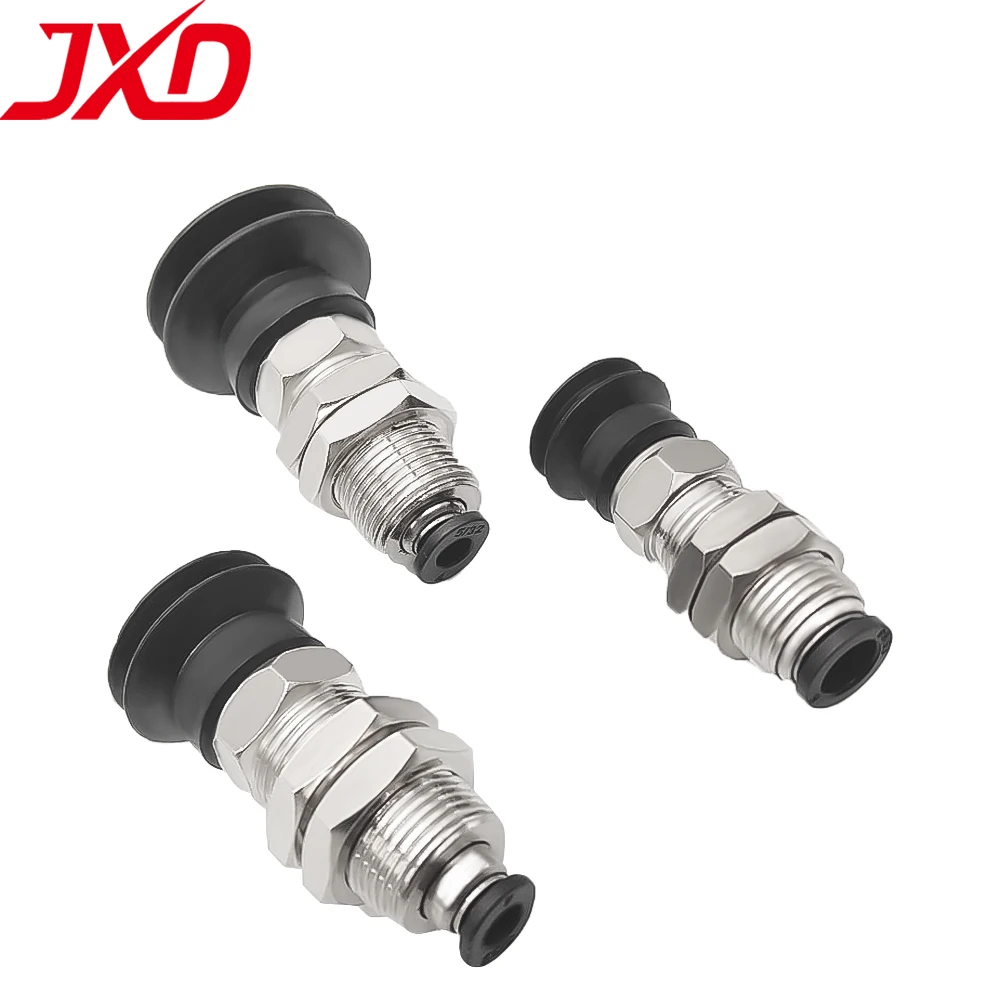 JXD PBK Series 1.5 Folds NBR Vacuum Suction Cup Vertical Fitting Connector for OD 4mm PU Tube M12 M14 Mounting Thread