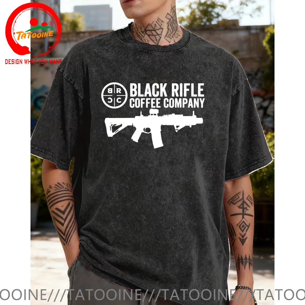 

Retro Distressed BRCC Logo Black Rifle Coffee T Shirts Men Vintage Washed Cotton T-Shirt Fashion Trendy Casual Clothes Tee Shirt