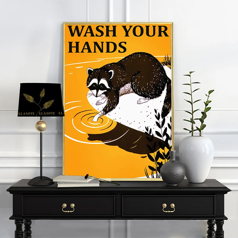 

Toilet Poster Public Health Retro Bathroom Restroom Canvas Painting Print Art Kitchen Raccoon Sign Animal Wall Picture Decor