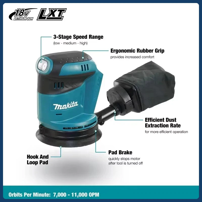 ماكيتا DBO180Z قرص قابل لإعادة الشحن بدون فرش أيون النجارة الرملي المعجون تلميع أداة عارية ساندر مداري عشوائي 18 فولت ليثيوم