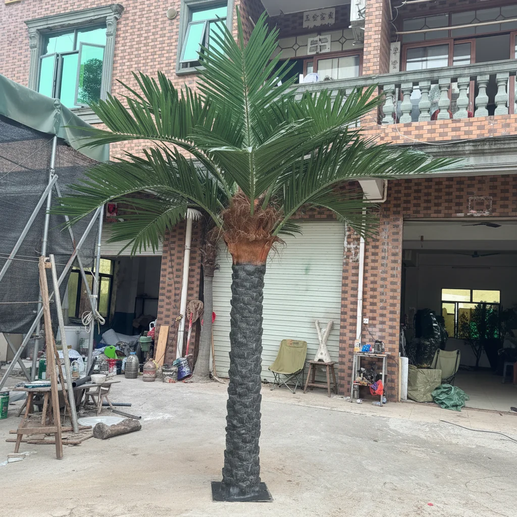 #￥Jumei Artificial Sago Cycad Palm Tree Fiberglass Realistic Molded Leaves Elastic Steel Stems 3m/Customizable Outdoor Windproof