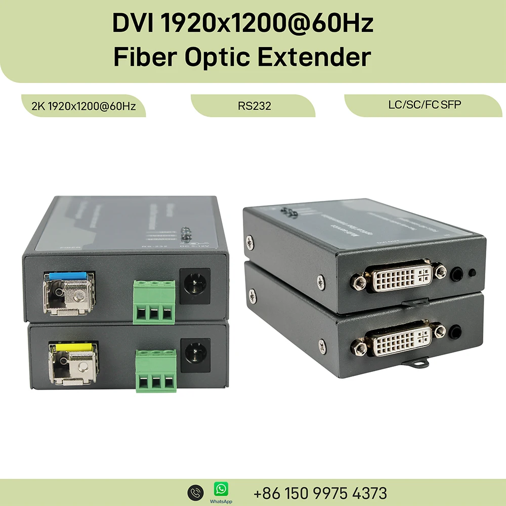 

K 1920x1200@60Hz DVI Fiber Extender Kit 3Gbps SFP EDID HDCP RS232 3.5mm Audio Up to 10km Single Mode Fiber Transmission System