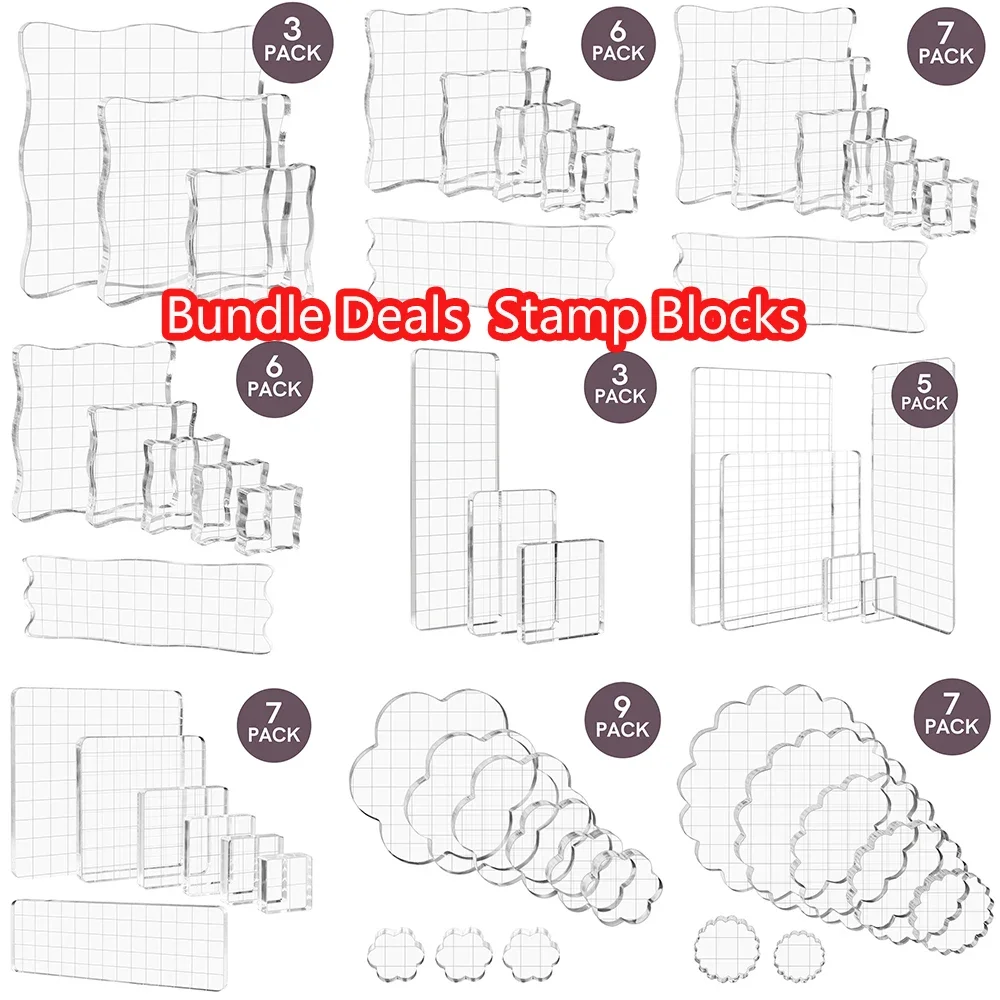 9-53pcs/set Clear Acrylic Stamp Blocks Kit With Grid Lines For DIY Scrapbooking Photo Album Decorative Handmade Tool Bundle Deal