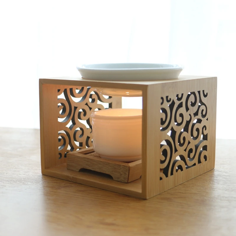Lámpara de fragancia hueca de bambú de madera, horno de aceite, quemador de Aroma, portavelas, decoración elegante y atractiva para el hogar y la Oficina