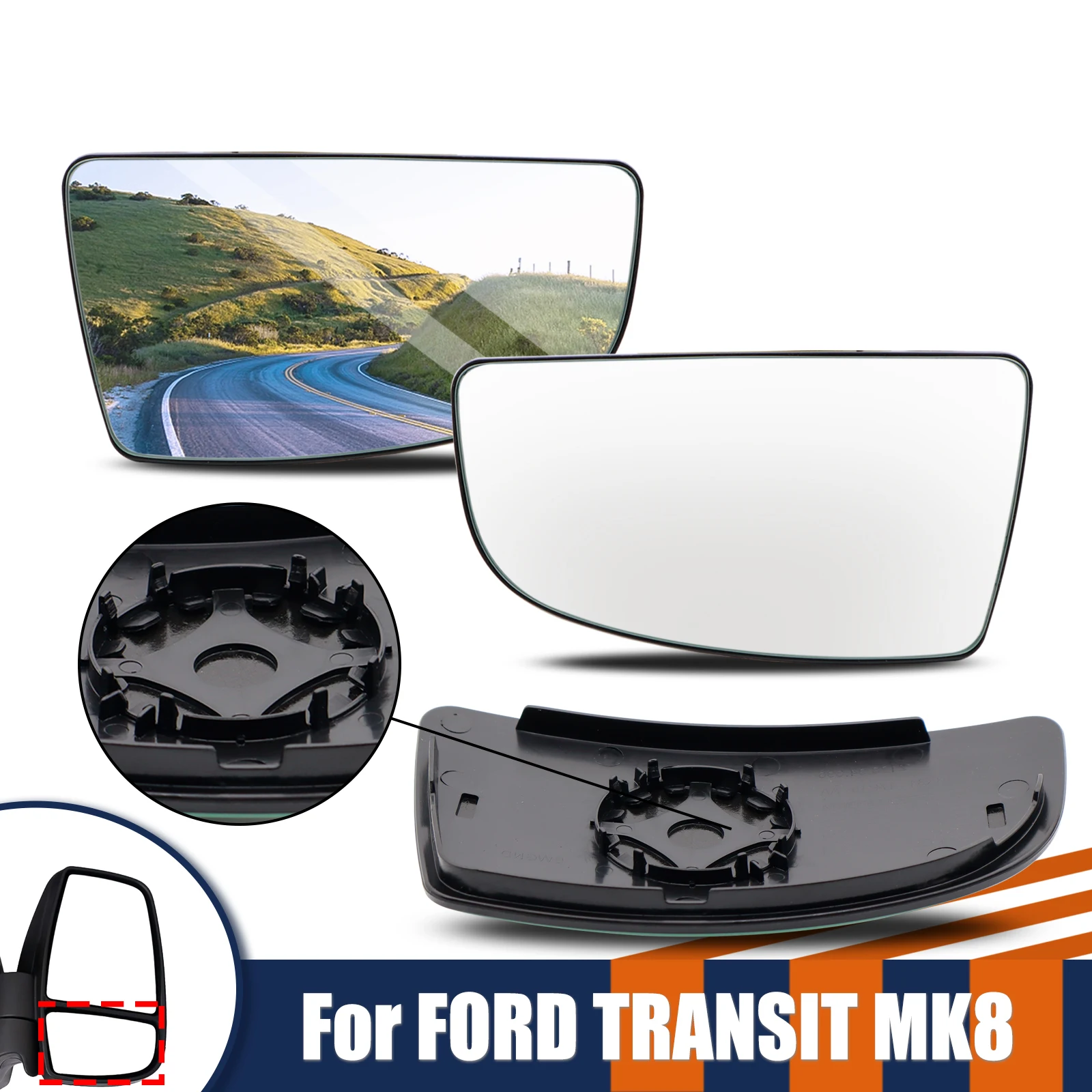 Car Side Mirror Glass Rearview Convex Wide Angle Lower Left Right For Ford Transit MK8 2014-2022 Tourneo 150 250 350 2015-2022