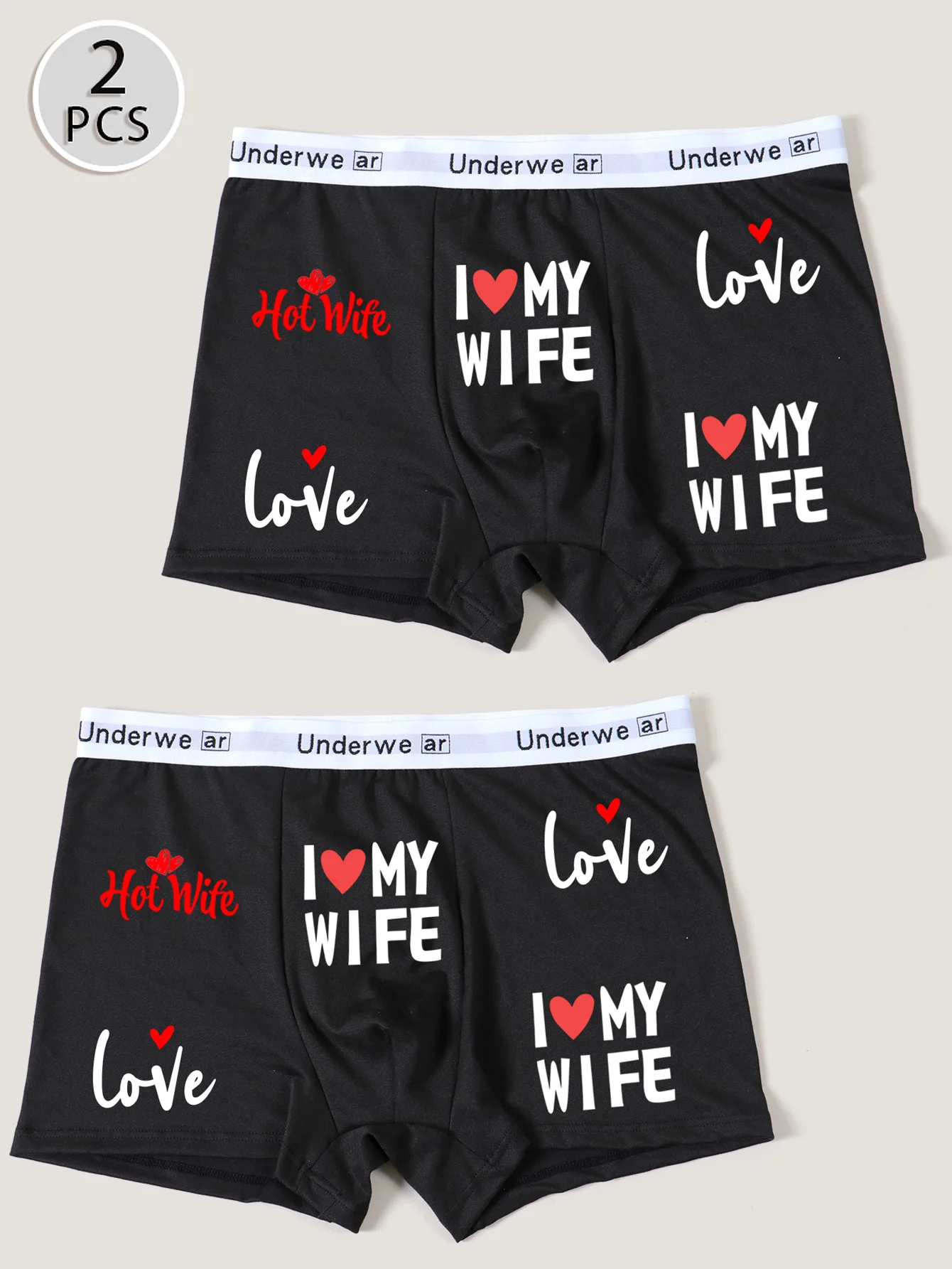 2PCS Men's Boxer Briefs Underwear for Husband Boyfriend, -LOVE MY HOT WIFE- Pattern Printing Comfortable & Soft Underpants