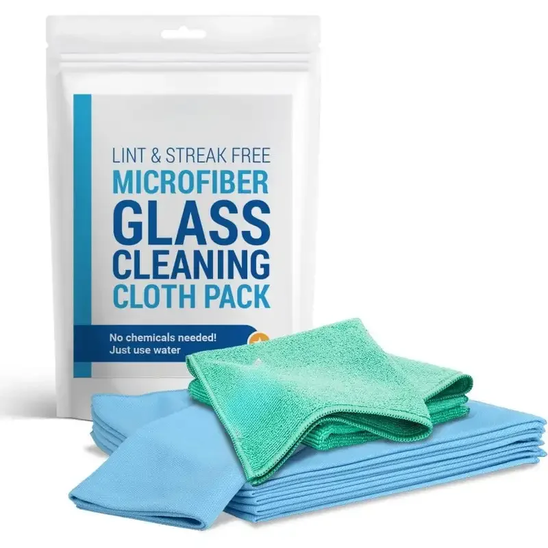 Glass Cleaning Cloths | Streak Free Windows & Mirrors | Lint Free Towels | Car Windows Wipes Polishing Rags Blue, Green (8 Pack)