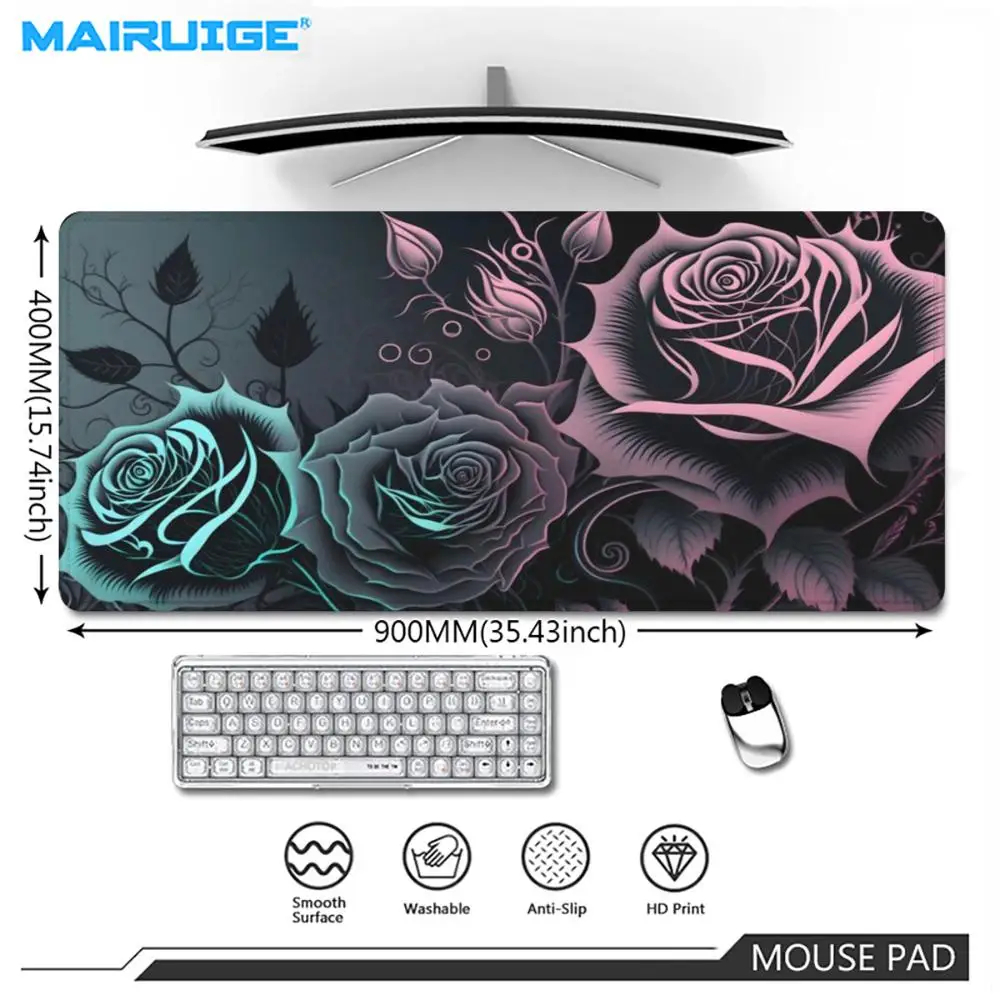 

Коврик для мыши с черной розой XXL 90X40 см, компьютерная клавиатура, игровые коврики, настольный коврик, большой коврик для мыши 40X45, настольные коврики для геймера